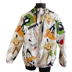Warner Bros Looney Tunes X Members Only Hooded Windbreaker Zip Jacket Sz Small